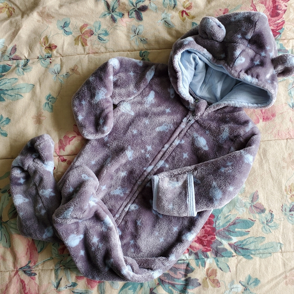 Mick Mack grey blue plush spaceship footie with hood and ears 0-3 months